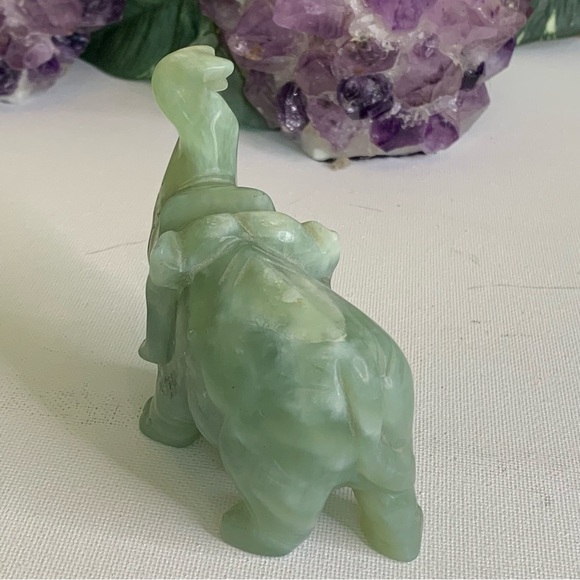 Vintage Green Jade Stone Hand Carved Elephant Figurine Lucky Statue Pet 5" 255g - Picture 8 of 16